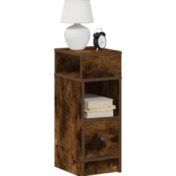 Tafels*vidaXL Nachtkastje met lade 25x31x66 cm kleurig Gerookt eiken