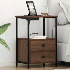 Tafels*vidaXL Nachtkastje met lade Bruin Eiken 40 x 31 x 60 cm Bewerkt hout bruin eikenkleur