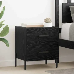 Tafels*vidaXL Nachtkastje met lade 40 x 35 x 47,5 cm Bewerkt hout Zwart eiken