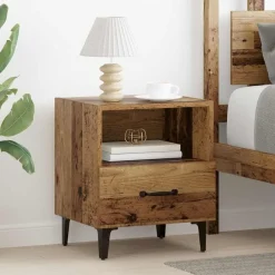 Nachtkastje met lade Oudhout 40 x 35 x 47,5 cm Bewerkt hout>vidaXL Clearance