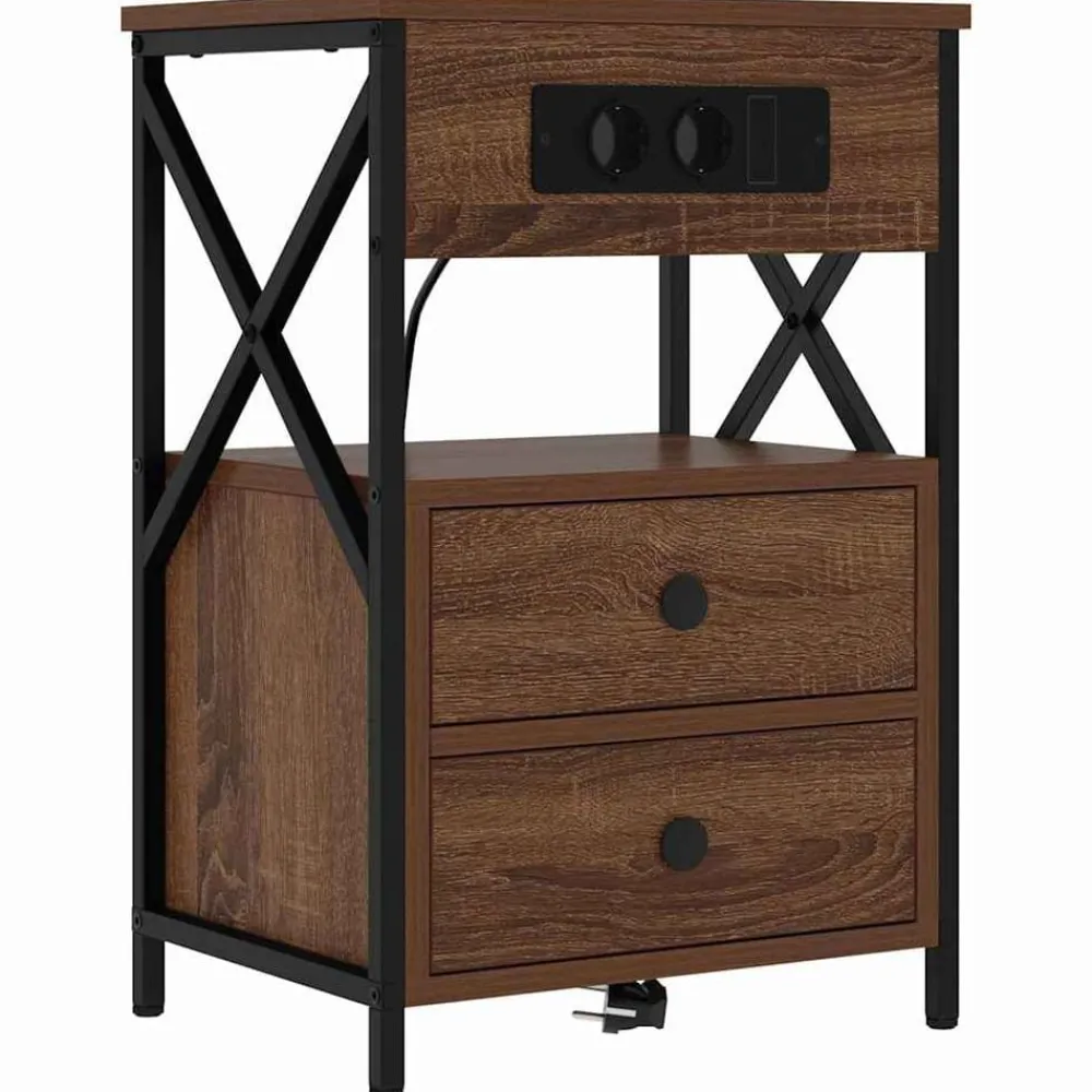 Tafels*vidaXL Nachtkastje met lade Bruin Eiken 40 x 31 x 60 cm Bewerkt hout bruin eikenkleur