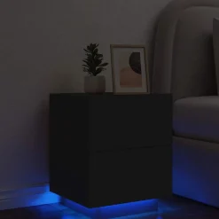 Tafels*vidaXL Nachtkastje met LED-verlichting bewerkt hout Zwart