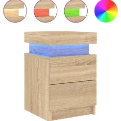 Tafels*vidaXL Nachtkastje met LED-verlichting 35x39x55 cm kleurig Sonoma eiken