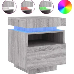 Tafels*vidaXL Nachtkastje met LED-verlichting 40x39x48,5 cm Grijs sonoma