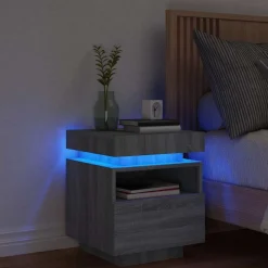 Tafels*vidaXL Nachtkastje met LED-verlichting 40x39x48,5 cm Grijs sonoma
