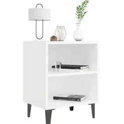 Tafels*vidaXL Nachtkastje met metalen poten 40x30x50 cm Wit