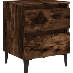 Tafels*vidaXL Nachtkastje met metalen poten 40x35x50 cm kleurig Gerookt eiken