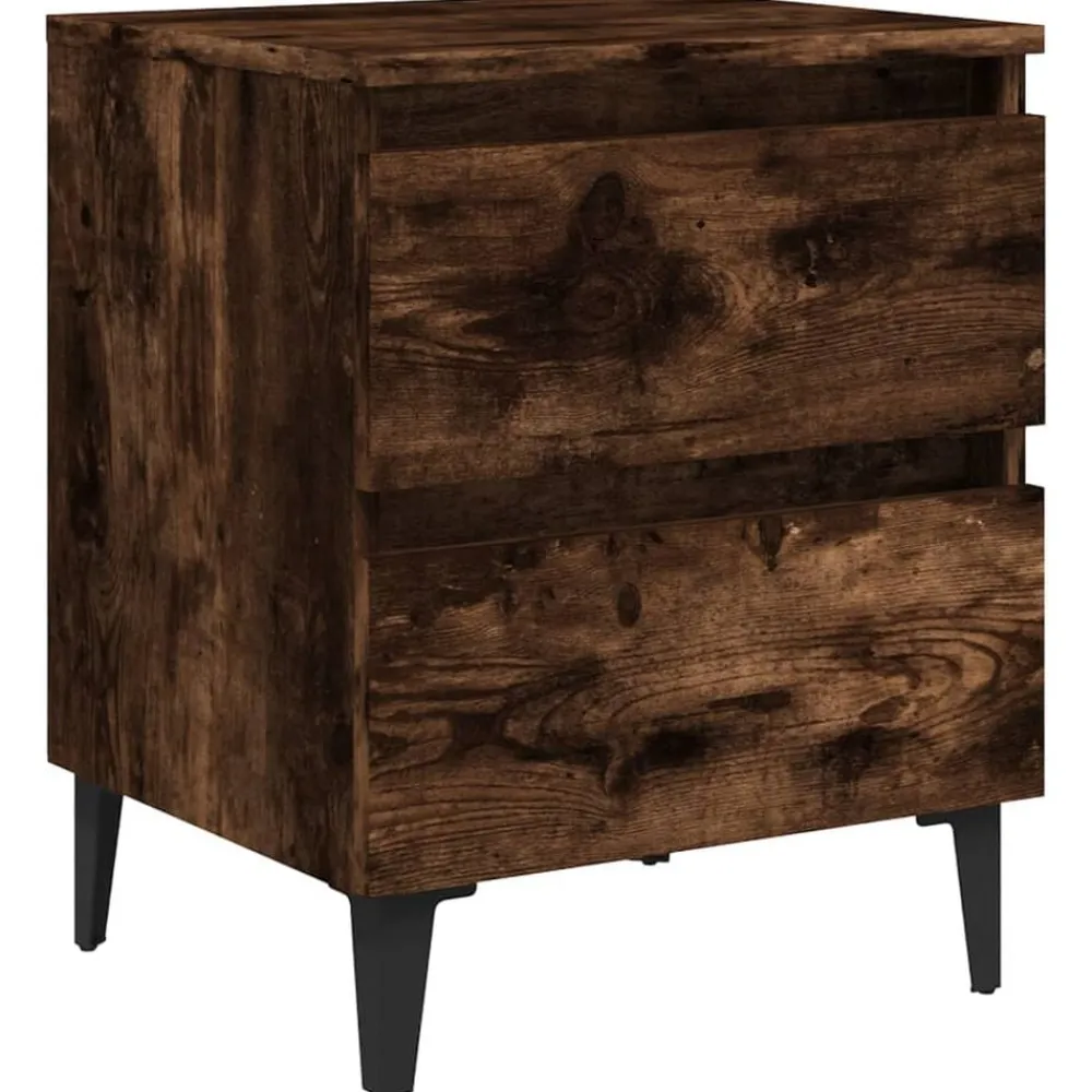 Tafels*vidaXL Nachtkastje met metalen poten 40x35x50 cm kleurig Gerookt eiken