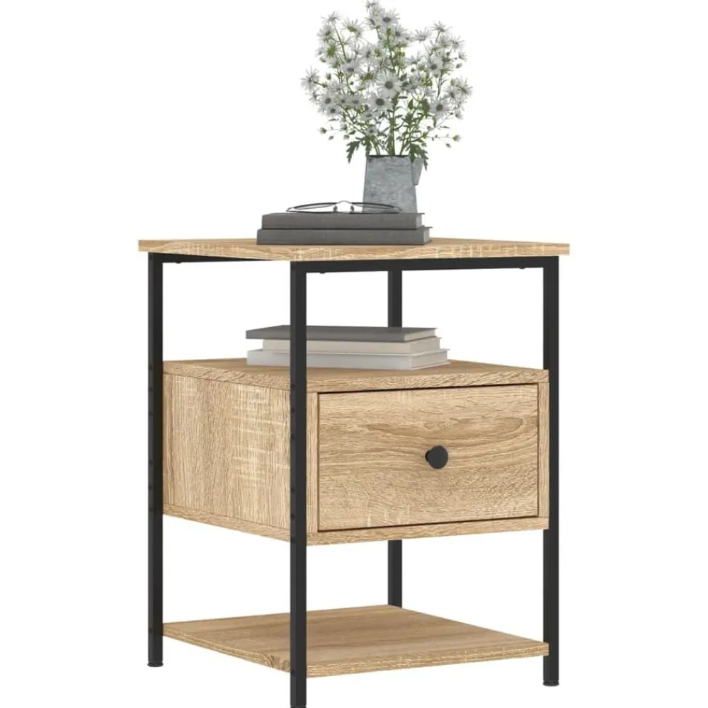 Tafels*vidaXL Nachtkastje 40x42x56 cm bewerkt hout kleurig Sonoma eiken