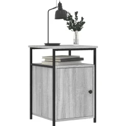 Tafels*vidaXL Nachtkastje 40x42x60 cm bewerkt hout eikenkleurig Grijs sonoma