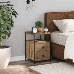 Tafels*vidaXL Nachtkastje 34x35,5x50 cm bewerkt hout artisanaal eikenkleurig