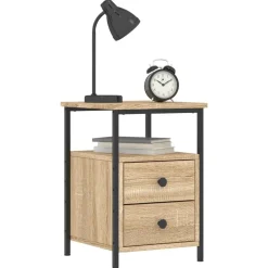 Tafels*vidaXL Nachtkastje 34x35,5x50 cm bewerkt hout kleurig Sonoma eiken