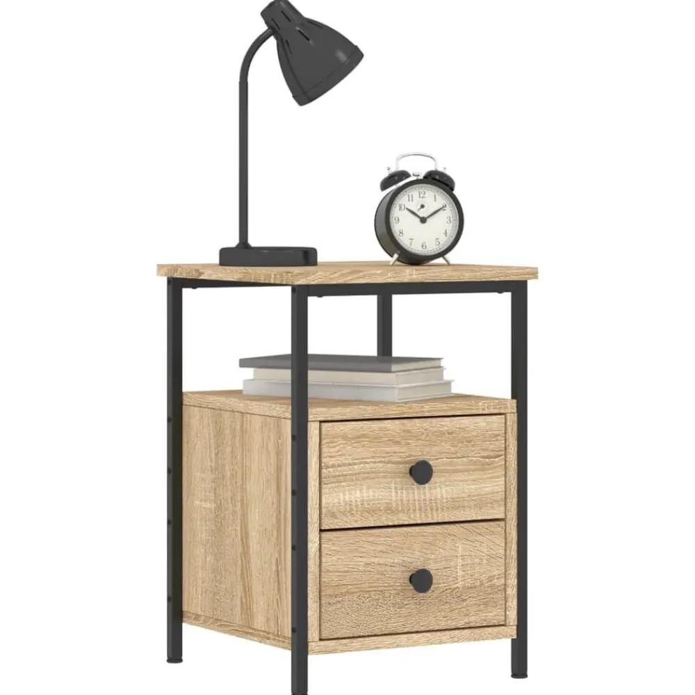 Tafels*vidaXL Nachtkastje 34x35,5x50 cm bewerkt hout kleurig Sonoma eiken