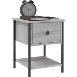 Tafels*vidaXL Nachtkastje 34x35,5x45 cm bewerkt hout eikenkleur Grijs sonoma
