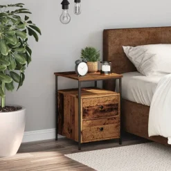 Tafels*vidaXL Nachtkastje 34x35,5x50 cm bewerkt hout kleurig Oud hout