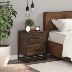 Tafels*vidaXL Nachtkastje 40x31x50 cm bewerkt hout ig bruin eikenkleur