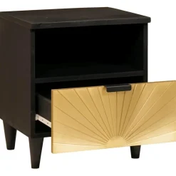 Nachtkastje Zwart en Goud 40 x 33 x 46 cm Massief acaciahout>vidaXL Clearance