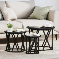 Nestbare Bijzettafel 3 pcs Engineered hout en staal>vidaXL New