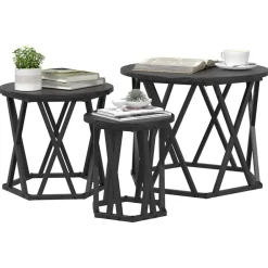 Nestbare Bijzettafel 3 pcs Engineered hout en staal><noscript><img width=