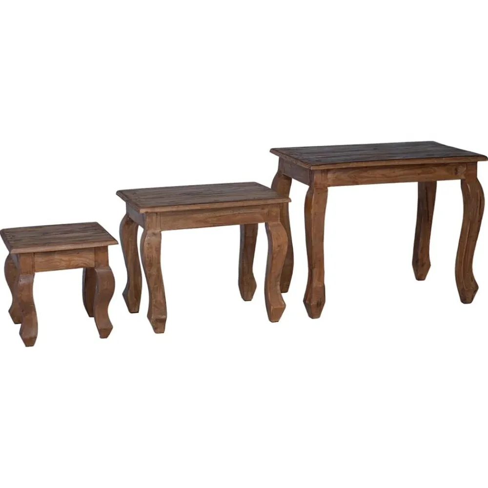 Nesttafel 3 pcs Bruin Massief mahoniehout>vidaXL Outlet