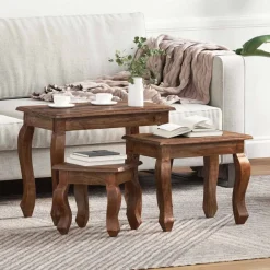 Nesttafel 3 pcs Bruin Massief mahoniehout>vidaXL Outlet