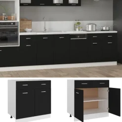 Kasten & Opbergmeubelen*vidaXL Onderkast met lade Lyon 80x46x81,5 cm bewerkt hout Zwart