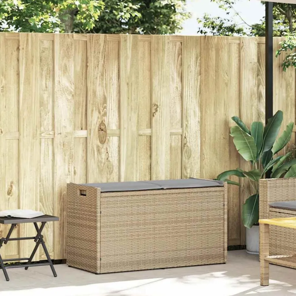Opbergbank met kussen voor buiten 100 cm poly rattan beige>vidaXL Clearance
