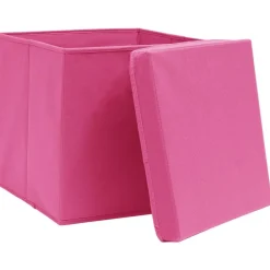 Opbergboxen met deksel 4 st 32x32x32 cm stof roze><noscript><img width=
