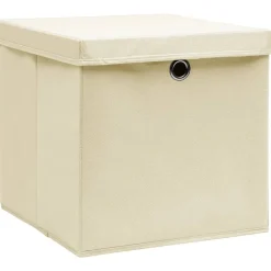 Opbergboxen met deksel 4 st 32x32x32 cm stof crèmekleurig>vidaXL Sale