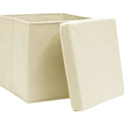Opbergboxen met deksel 4 st 32x32x32 cm stof crèmekleurig><noscript><img width=