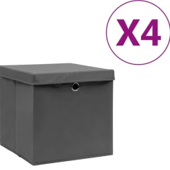 Opbergboxen met deksel 4 st 28x28x28 cm zwart>vidaXL