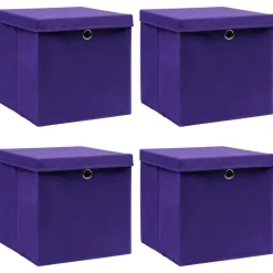 Opbergboxen met deksel 4 st 32x32x32 cm stof paars>vidaXL Outlet