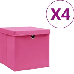Huishoudelijke Benodigdheden*vidaXL Opbergboxen met deksel 4 st 28x28x28 cm roze Roze met deksels