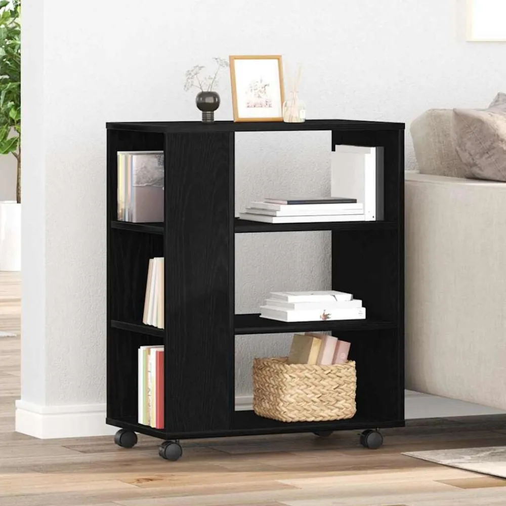 Kasten & Opbergmeubelen*vidaXL Opbergkast met wiel 60 x 35 x 75 cm Bewerkt hout Zwart eiken