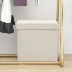 Stoelen*vidaXL Opbergkruk inklapbaar kunstlinnen crèmewit Cr&egrave;mewit