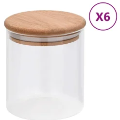 Opbergpotten met bamboe deksel 6 st 600 ml glas>vidaXL Sale