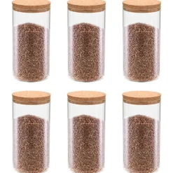 Opbergpotten met kurken deksel 6 st 1100 ml glas>vidaXL Sale