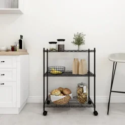 Industriële Opslag*vidaXL Opbergrek met wielen 3-laags 60x35x81 cm 150 kg Zwart