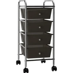Gereedschap*vidaXL Opbergtrolley met 4 lades mobiel kunststof Zwart