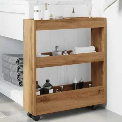Trolleys*vidaXL Opbergtrolley smal 3-laags bewerkt hout artisanaal eikenkleurig artisian oak