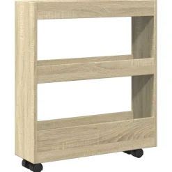 Trolleys*vidaXL Opbergtrolley smal 3-laags bewerkt hout kleurig Sonoma eiken