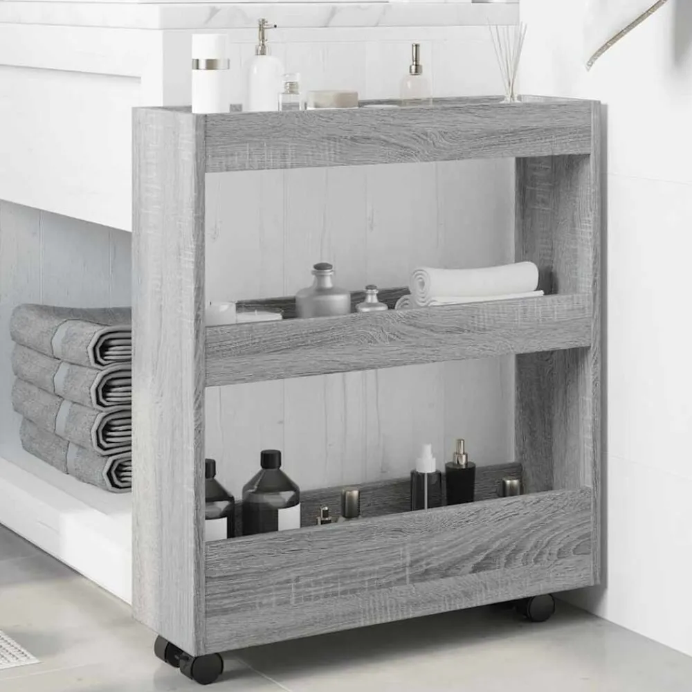Opbergtrolley smal 3-laags bewerkt hout eiken>vidaXL Sale