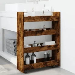 Trolleys*vidaXL Opbergtrolley smal 4-laags bewerkt hout kleurig Gerookt eiken