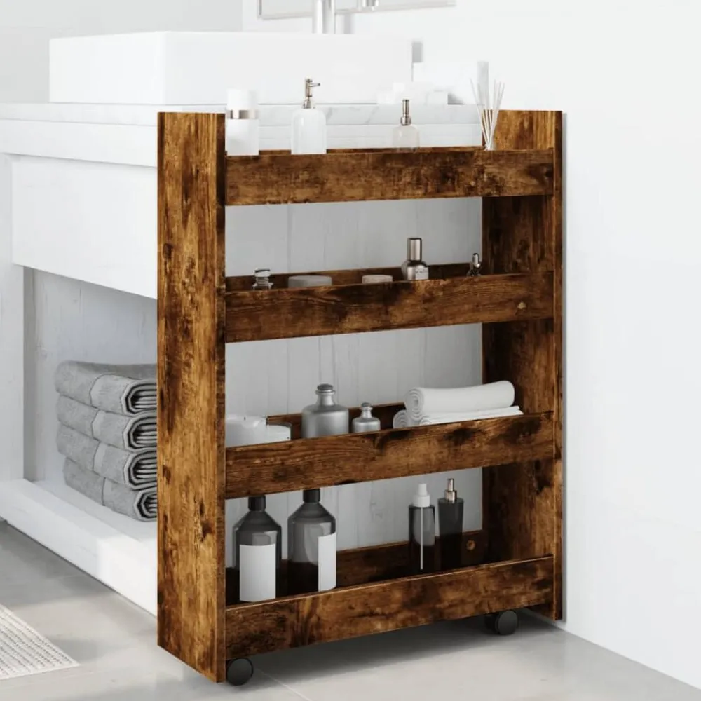 Trolleys*vidaXL Opbergtrolley smal 4-laags bewerkt hout kleurig Gerookt eiken