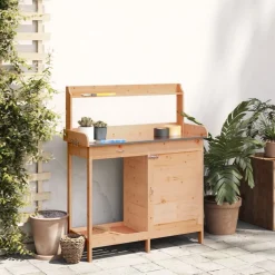Tuin & Gazon*vidaXL Oppottafel met kast 110,5x45x124,5 cm massief vurenhout bruin Donkerbruin