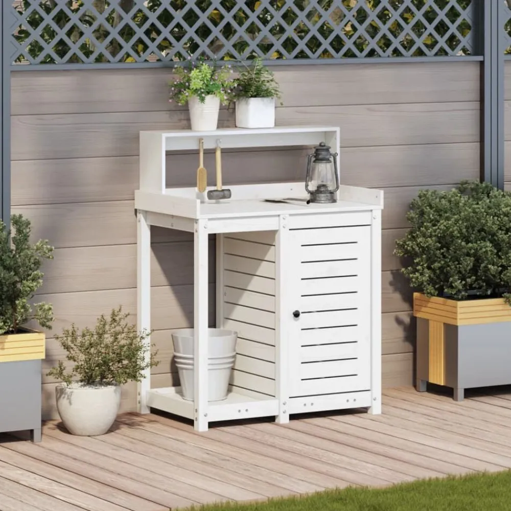 Oppottafel met schappen 82,5x50x109,5 cm massief grenenhout>vidaXL Hot