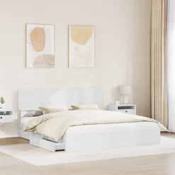 Bedden & Accessoires*vidaXL Opslag bed met hoofdeinde 180 x 200 cm Bewerkt hout Wit