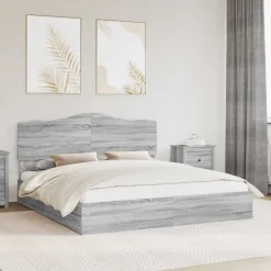 Bedden & Accessoires*vidaXL Opslag bed met lade 200 x 200 cm Bewerkt hout Grijs sonoma