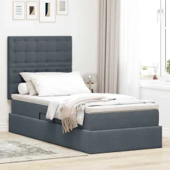 Bedden & Accessoires*vidaXL Opslag bed met matras 90 x 190 cm Fluweel Donkergrijs