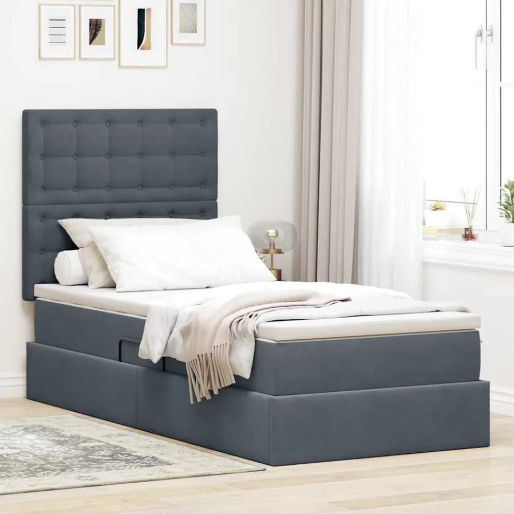 Bedden & Accessoires*vidaXL Opslag bed met matras 90 x 190 cm Fluweel Donkergrijs